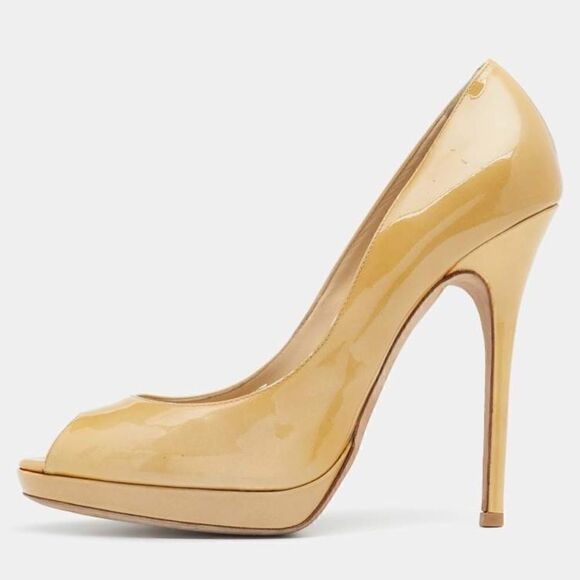 JIMMY CHOO Peep Toe Heel, Beige Size 38 Euro, 7 USA - Picture 3 of 9
